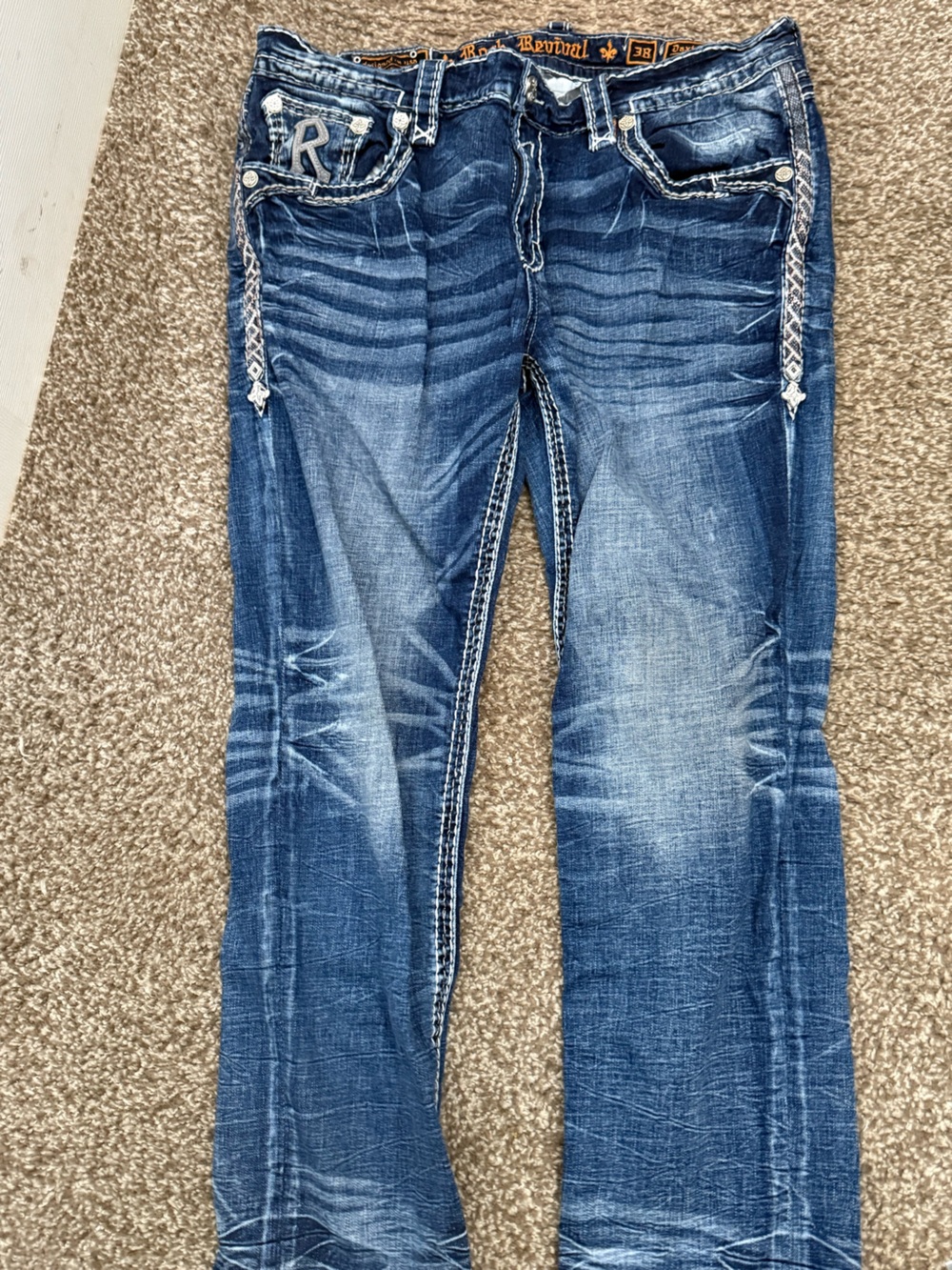 Rock Revival Men's Distressed Blue Straight Jeans